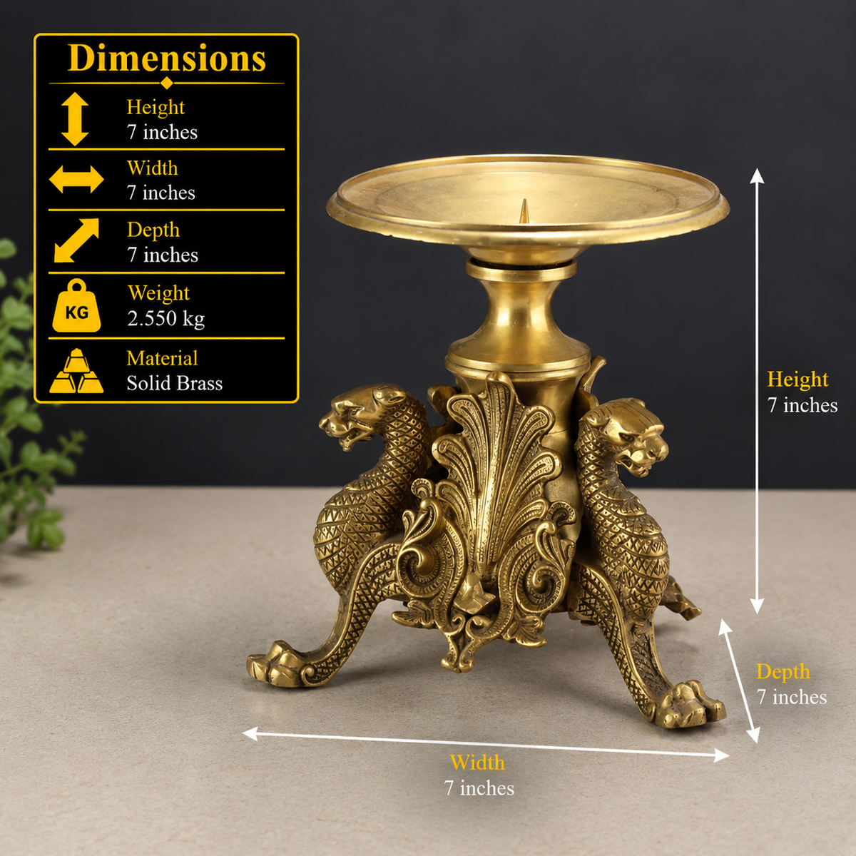Brass Candle Stand Yali 7''