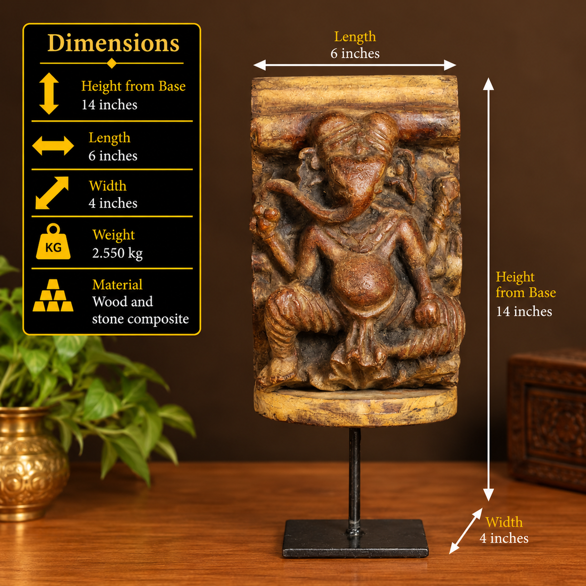 Vintage Wood / Stone Ganesh