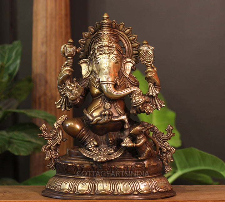 Brass Ganesh Sitting 15"