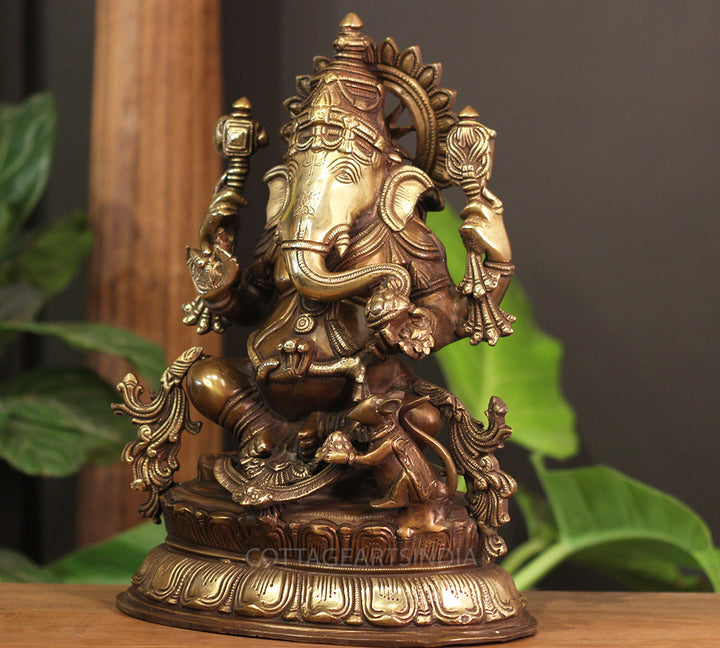 Brass Ganesh Sitting 15"