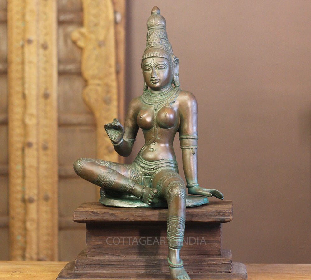 Bronze Finished Brass Parvati 18” With Wooden Stand