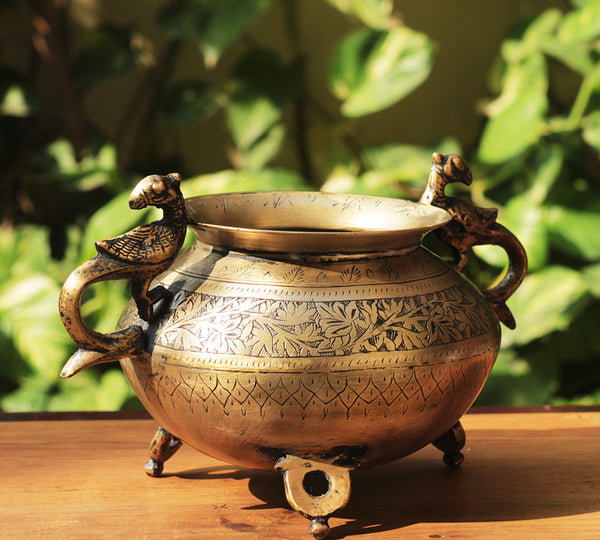 Brass Vintage Carved Planter