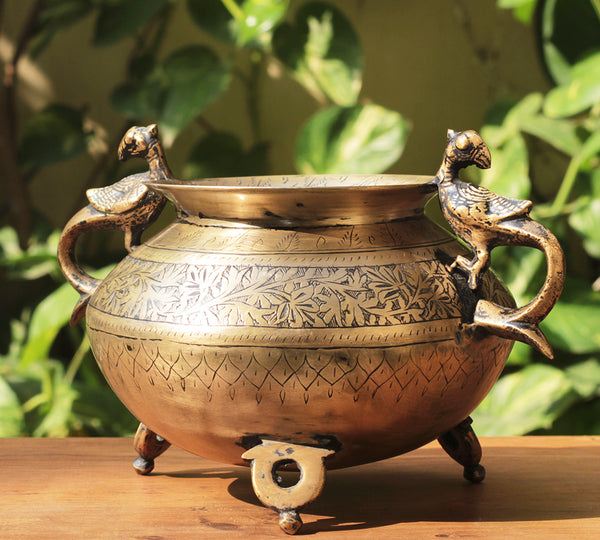 Brass Vintage Carved Planter