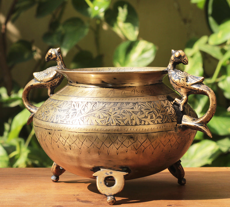 Brass Vintage Carved Planter