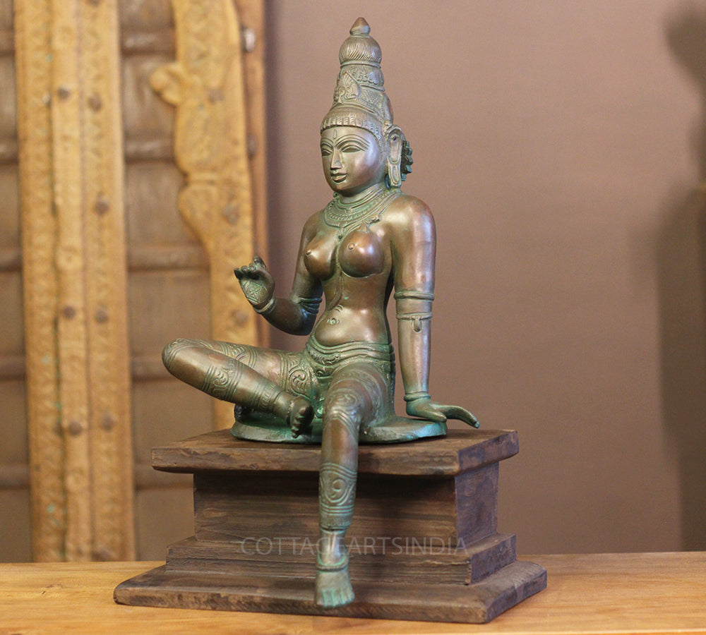 Bronze Finished Brass Parvati 18” With Wooden Stand