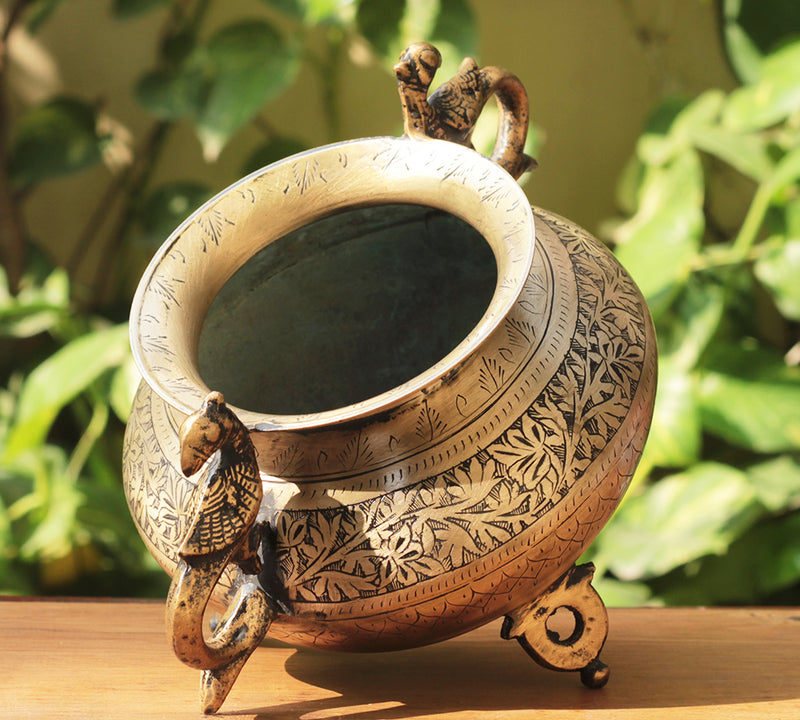 Brass Vintage Carved Planter