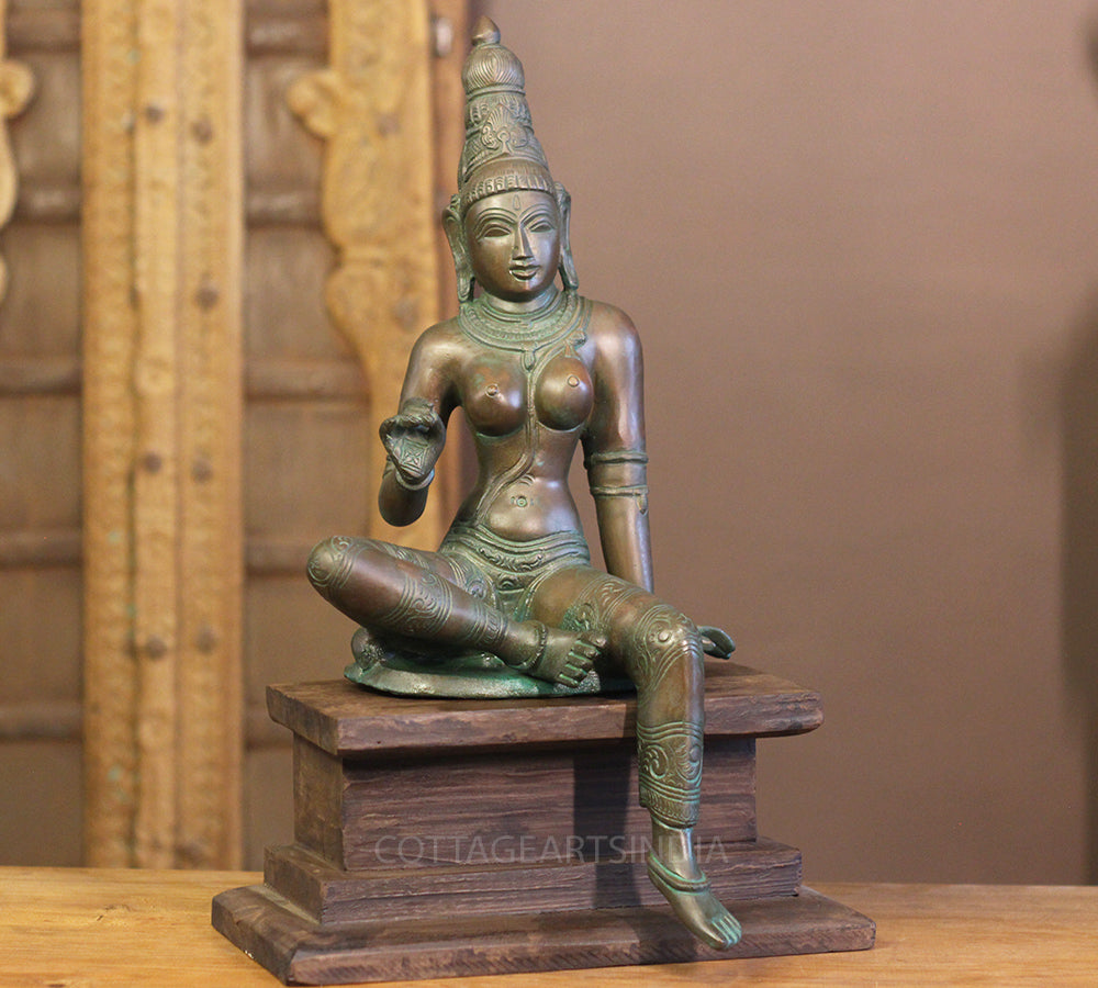 Bronze Finished Brass Parvati 18” With Wooden Stand