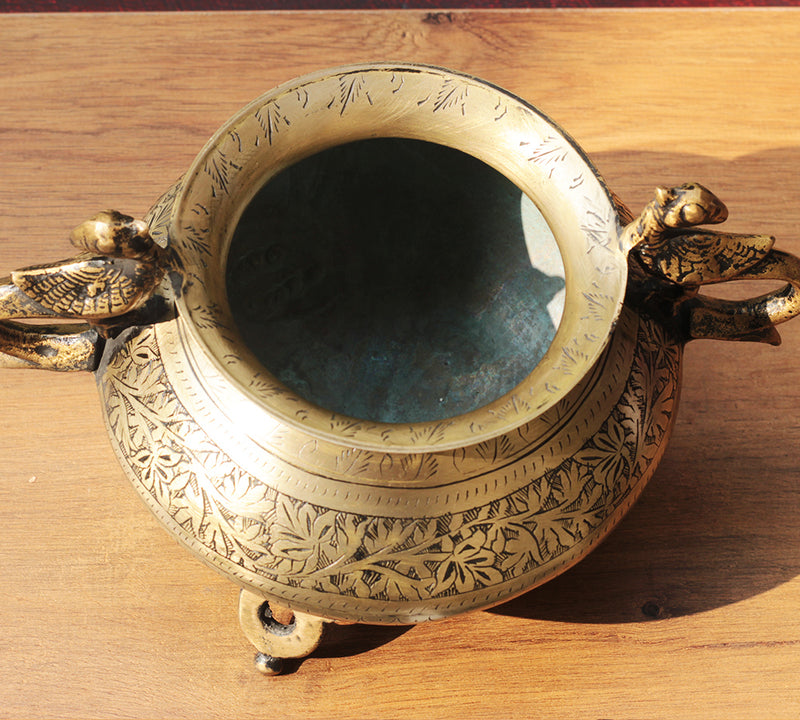 Brass Vintage Carved Planter