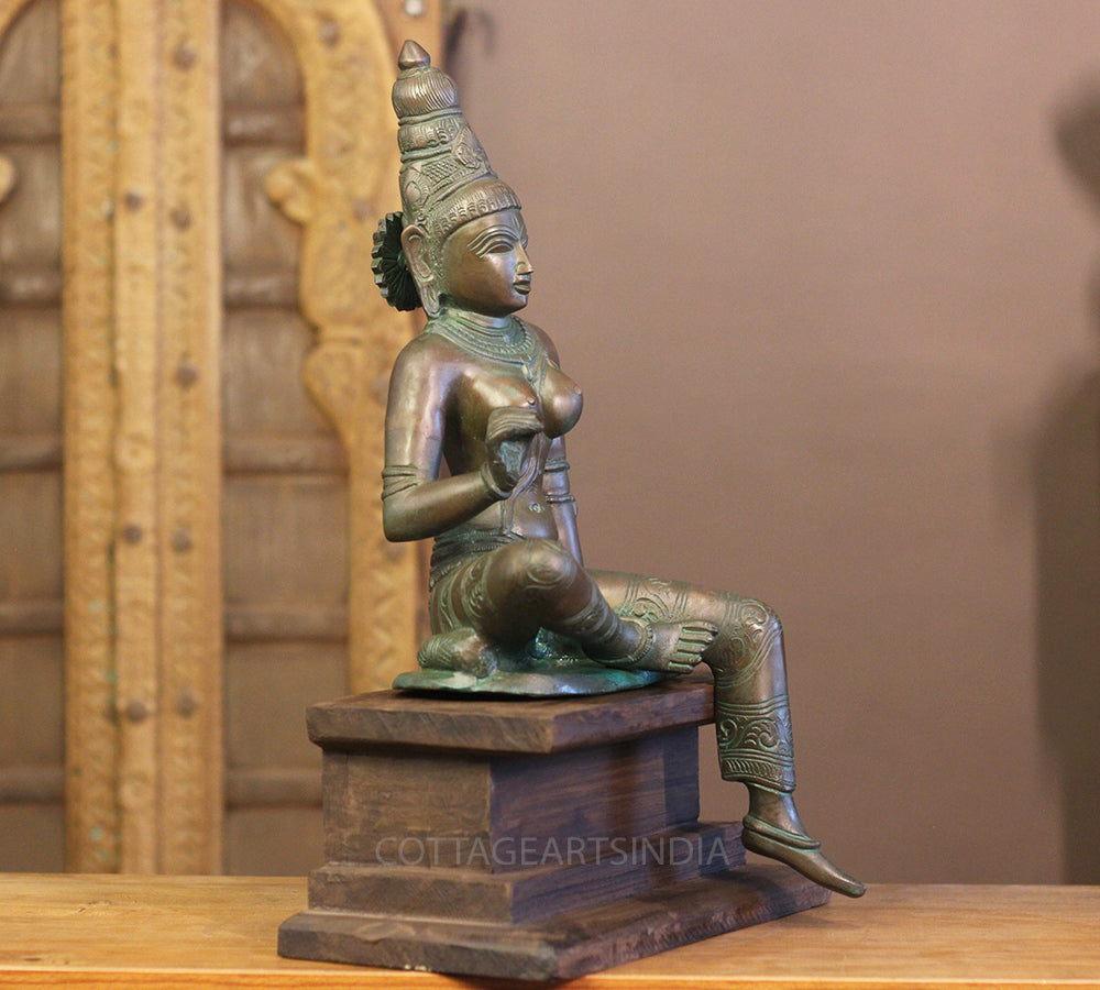 Bronze Finished Brass Parvati 18” With Wooden Stand