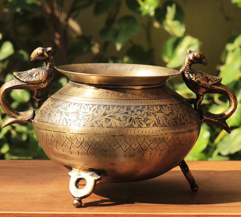 Brass Vintage Carved Planter