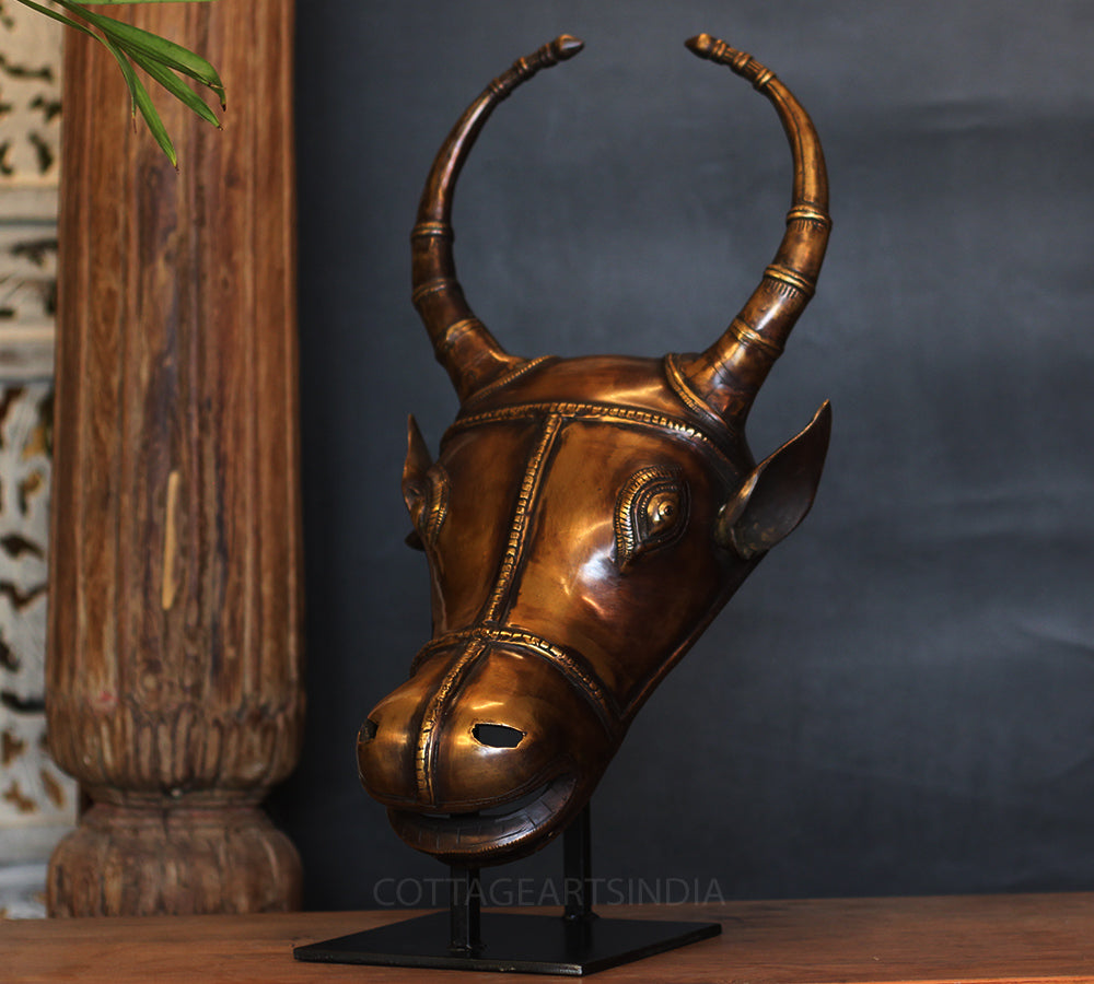 Brass Antique Finish Bull Head Table Decor