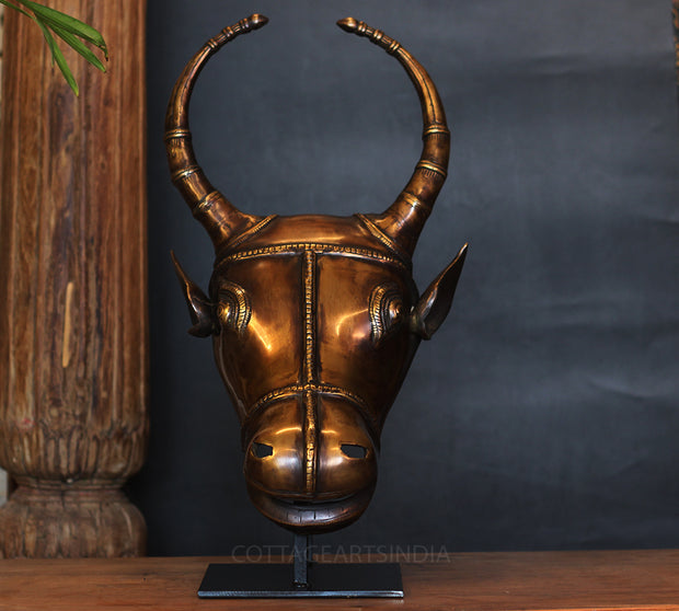 Brass Antique Finish Bull Head Table Decor