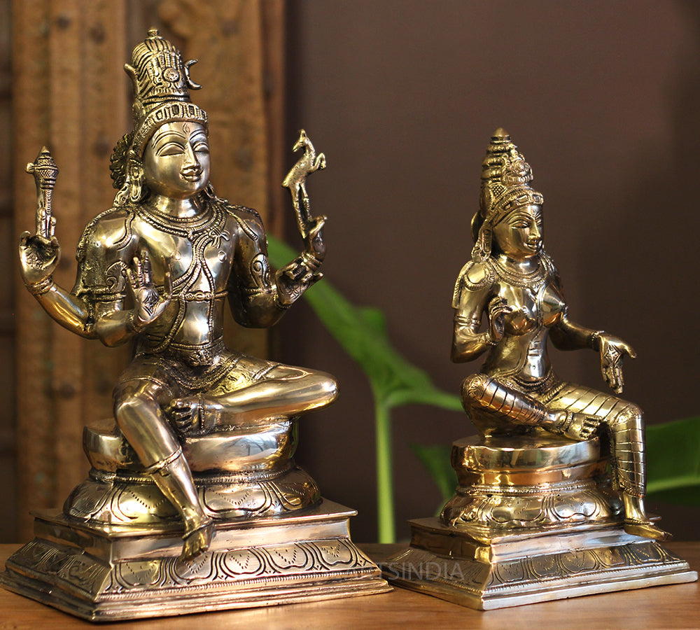 Brass Shiva Parvati Sitting Idol