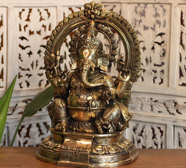 Brass Prabhawal Ganesh Sitting 19"