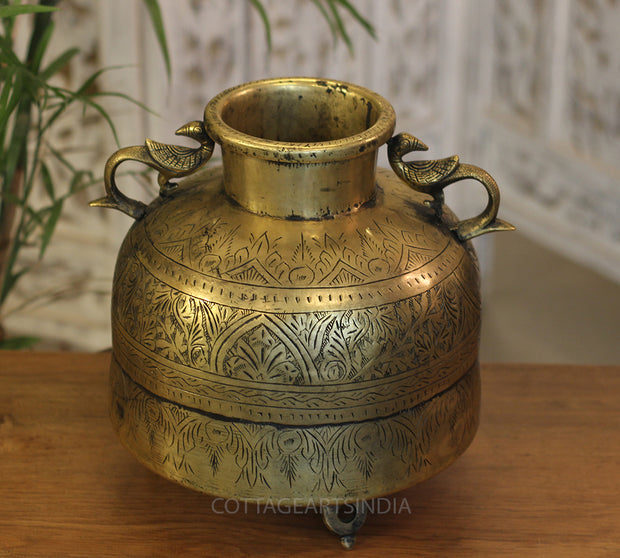 Brass Vintage Carved Planter
