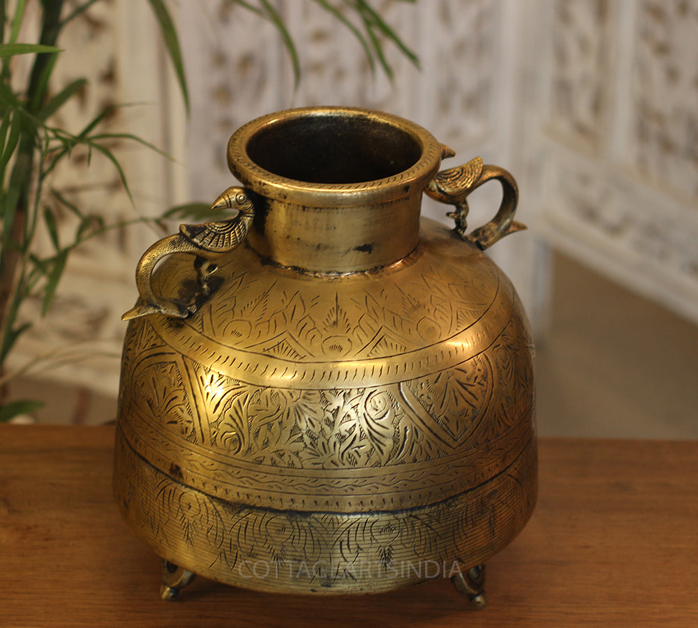 Brass Vintage Carved Planter