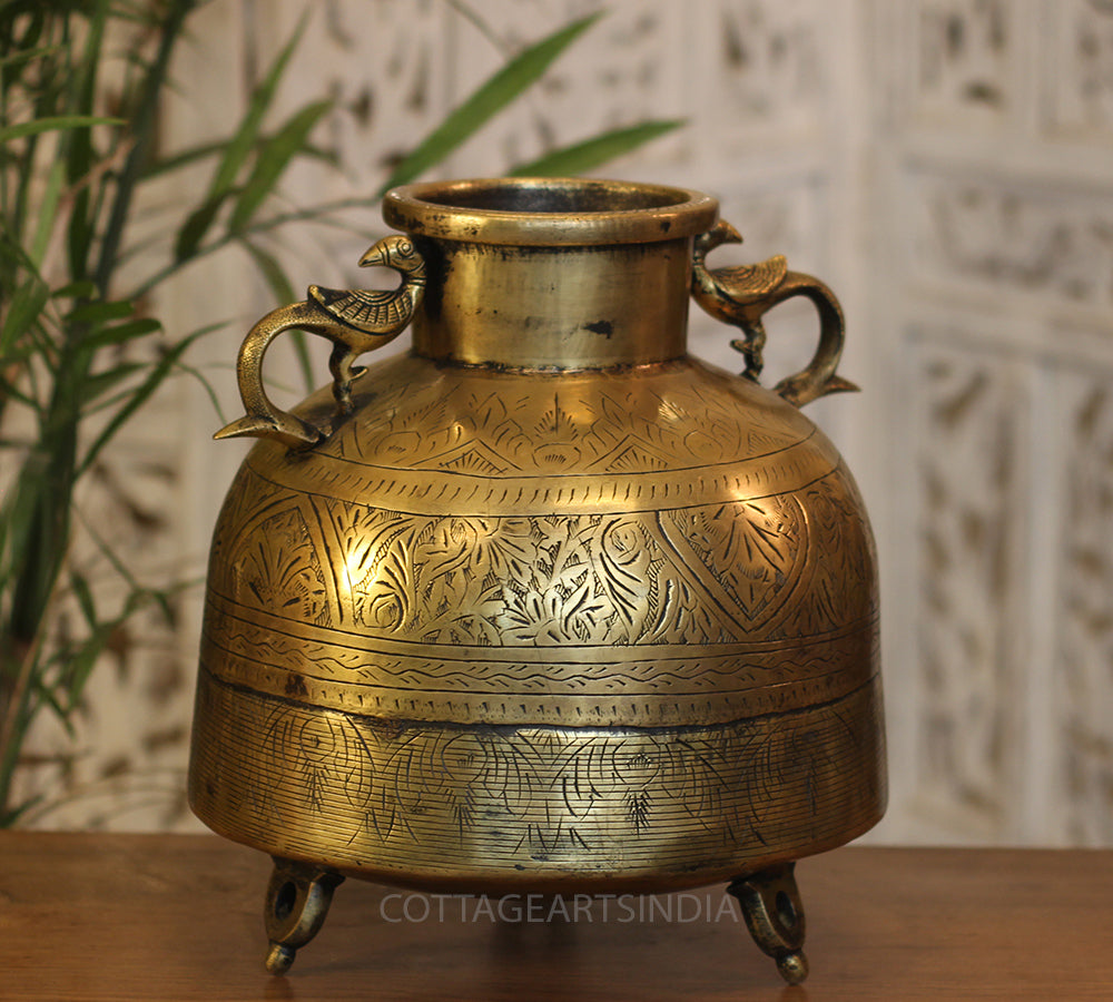 Brass Vintage Carved Planter