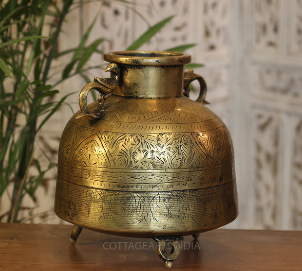 Brass Vintage Carved Planter
