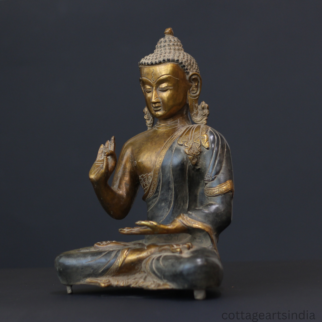 Brass Blessing Buddha in Matte Black & Antique Gold