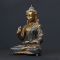 Brass Blessing Buddha in Matte Black & Antique Gold