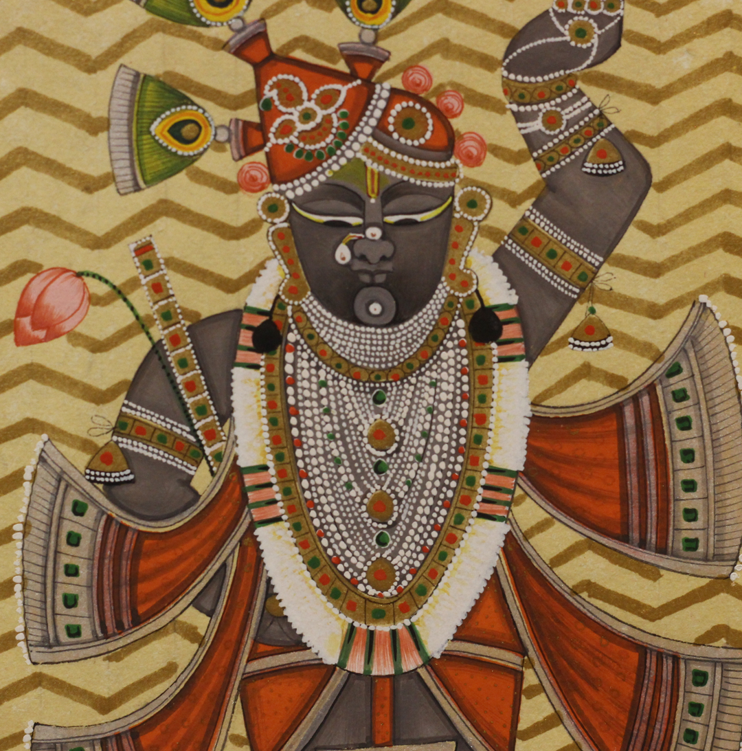 Sacred Shrinathji Pichwai Painting with Gold Accents on Paper