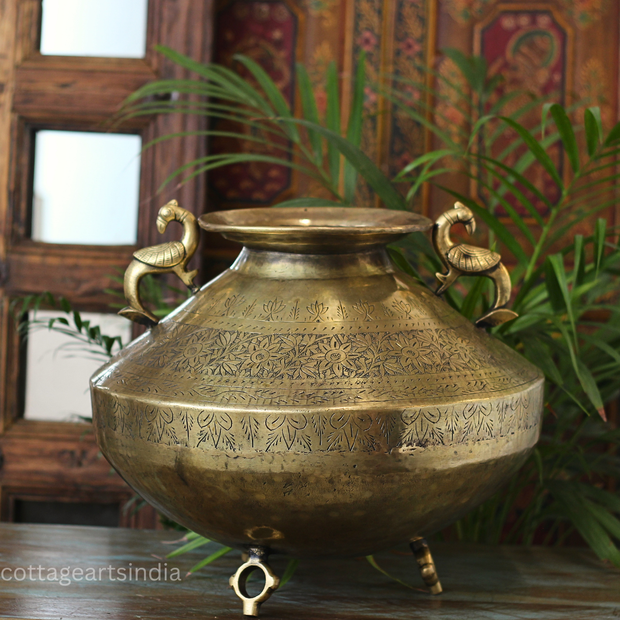 Brass Vintage Carved Planter
