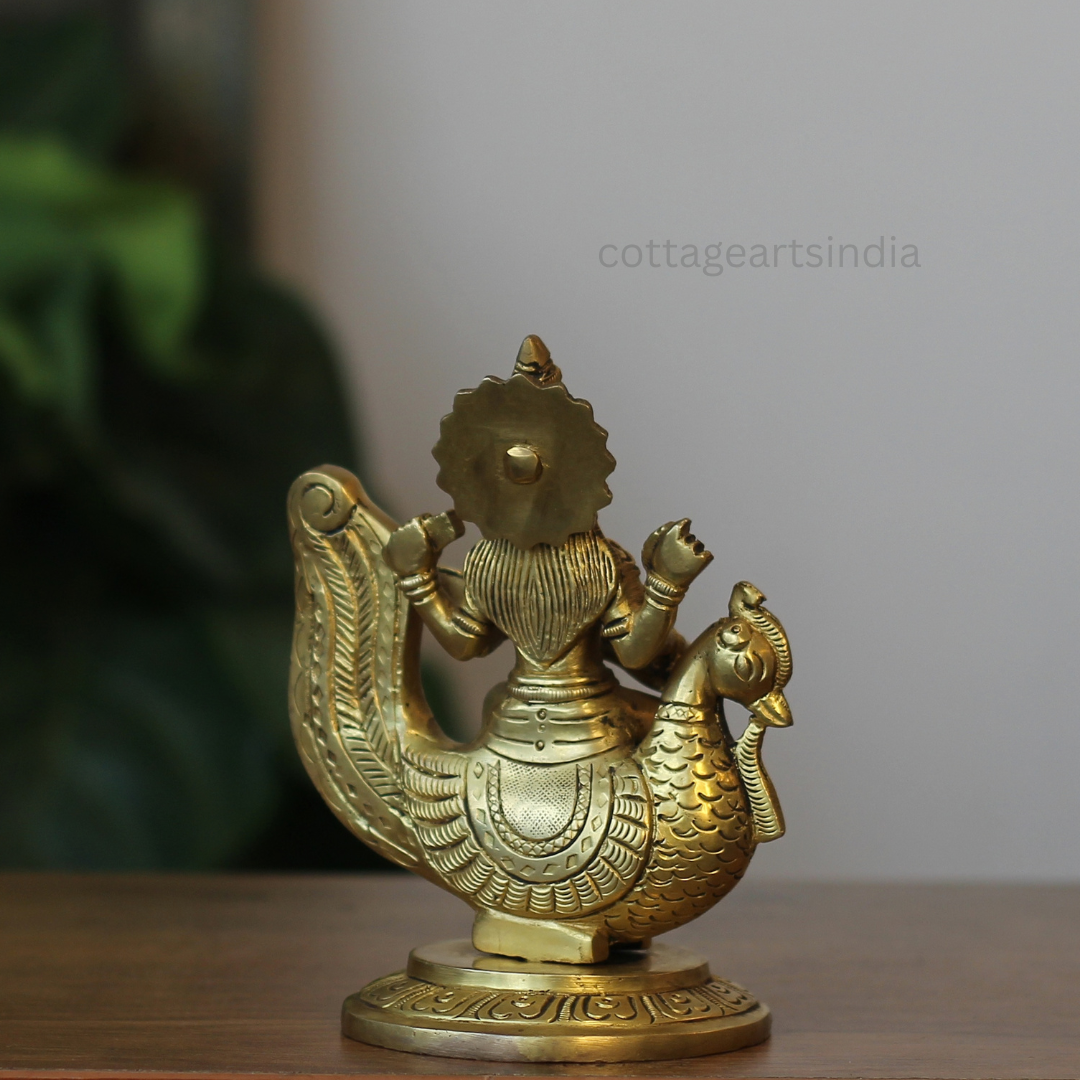 Handcrafted Brass Goddess Saraswati Idol on Swan