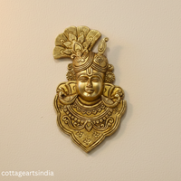 Handcrafted Brass Lord Krishna Face Wall Hanging | Peacock Feather Divine Wall Décor