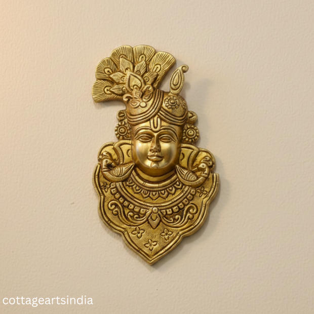 Handcrafted Brass Lord Krishna Face Wall Hanging | Peacock Feather Divine Wall Décor
