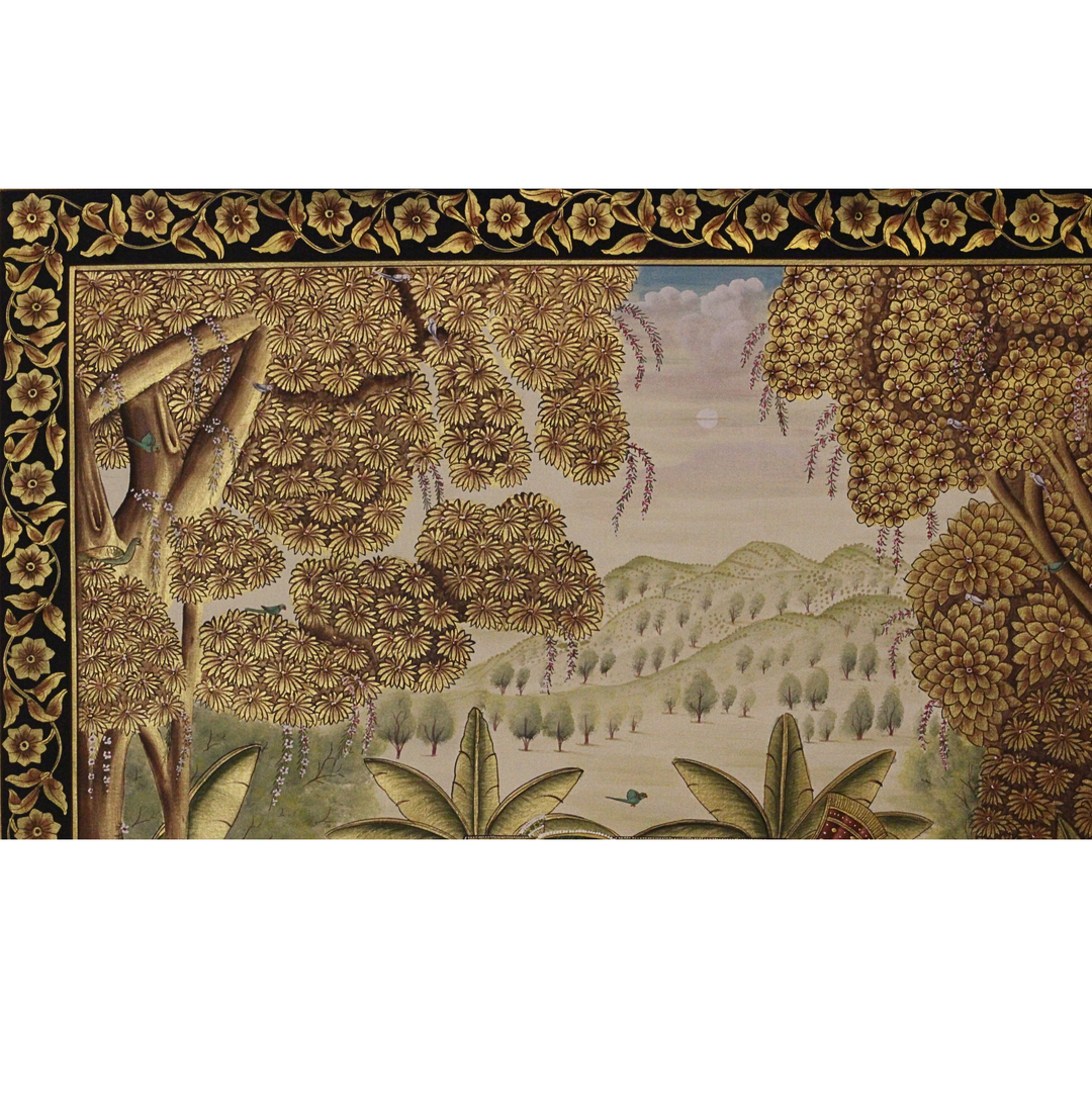 Lord Shrinathji Temple Scene with Peacocks
