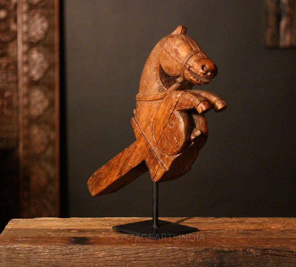 Vintage Teak Wood Horse Bust Sculpture