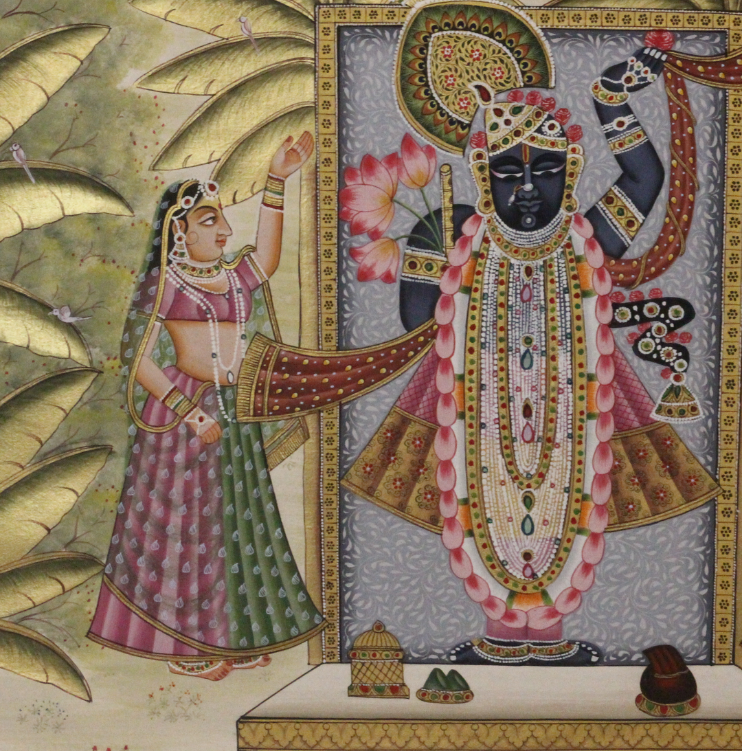 Lord Shrinathji Temple Scene with Peacocks