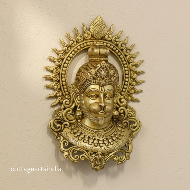 Handcrafted Brass Lord Hanuman Wall Hanging | Traditional Divine Face Brass Décor