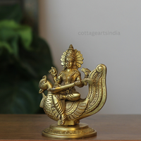 Handcrafted Brass Goddess Saraswati Idol on Swan