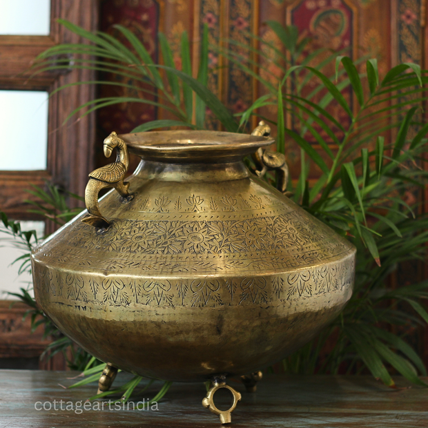 Brass Vintage Carved Planter