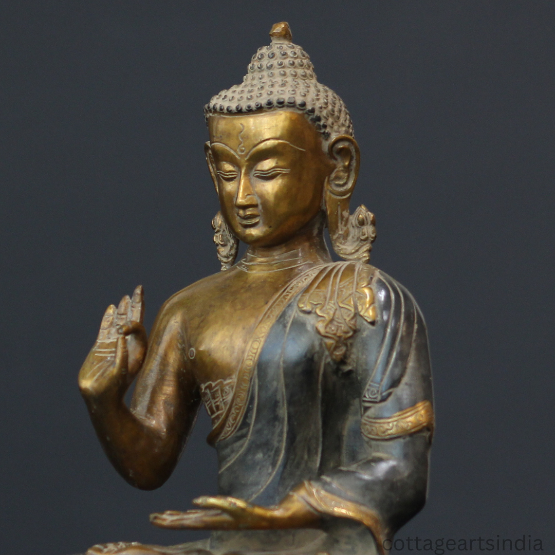 Brass Blessing Buddha in Matte Black & Antique Gold