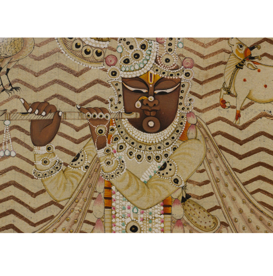 Sacred Shrinathji Pichwai Painting with Gold Accents on Paper