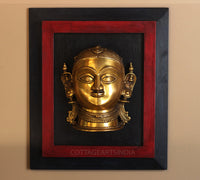 Wooden Frame and Brass Gauri Mask Wall Hanging