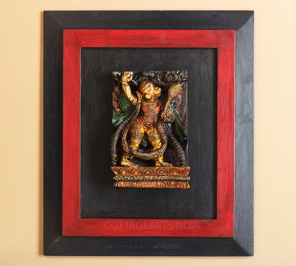 Wooden Frame Hanuman Wall Hanging