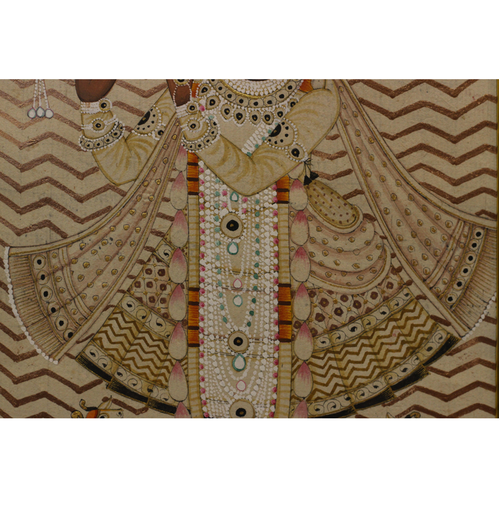 Sacred Shrinathji Pichwai Painting with Gold Accents on Paper