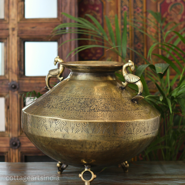 Brass Vintage Carved Planter