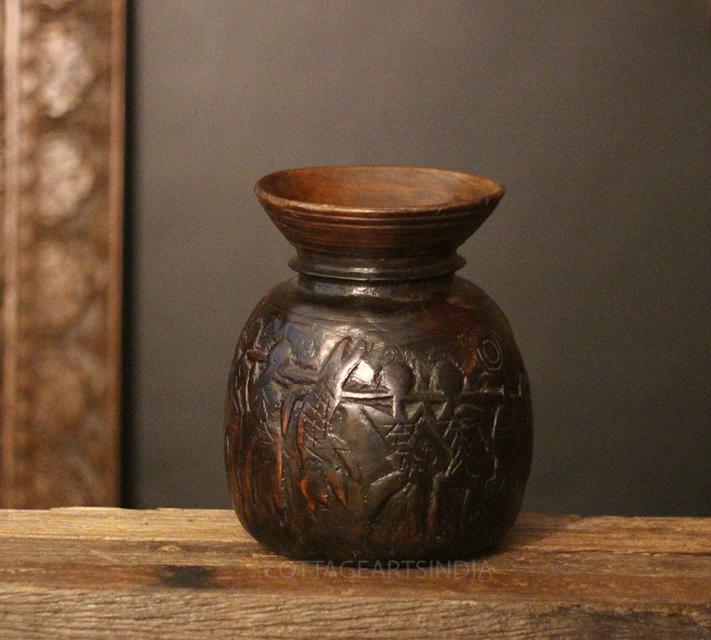 Wooden Vintage Pot Tribal Carved