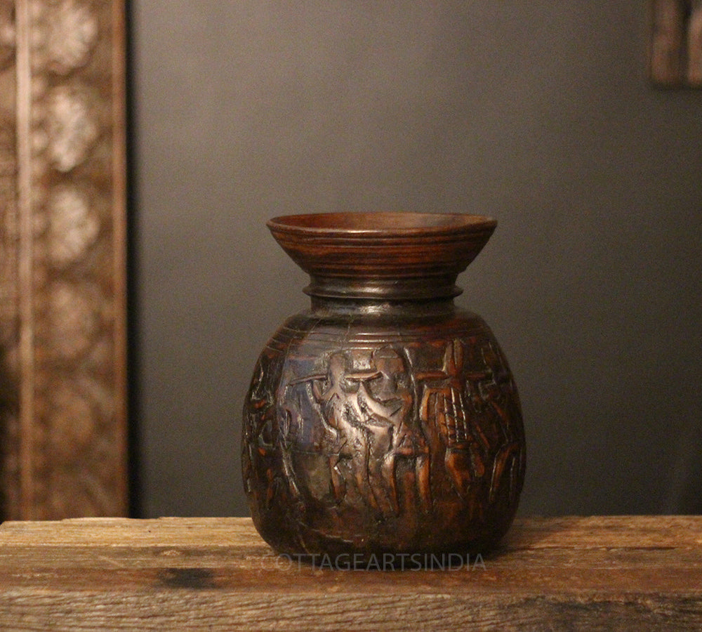 Wooden Vintage Pot Tribal Carved