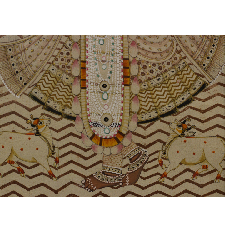 Sacred Shrinathji Pichwai Painting with Gold Accents on Paper