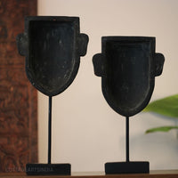 Set of 2 Vintage Kummattikali Wooden Masks on Stand