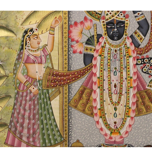 Lord Shrinathji Temple Scene with Peacocks
