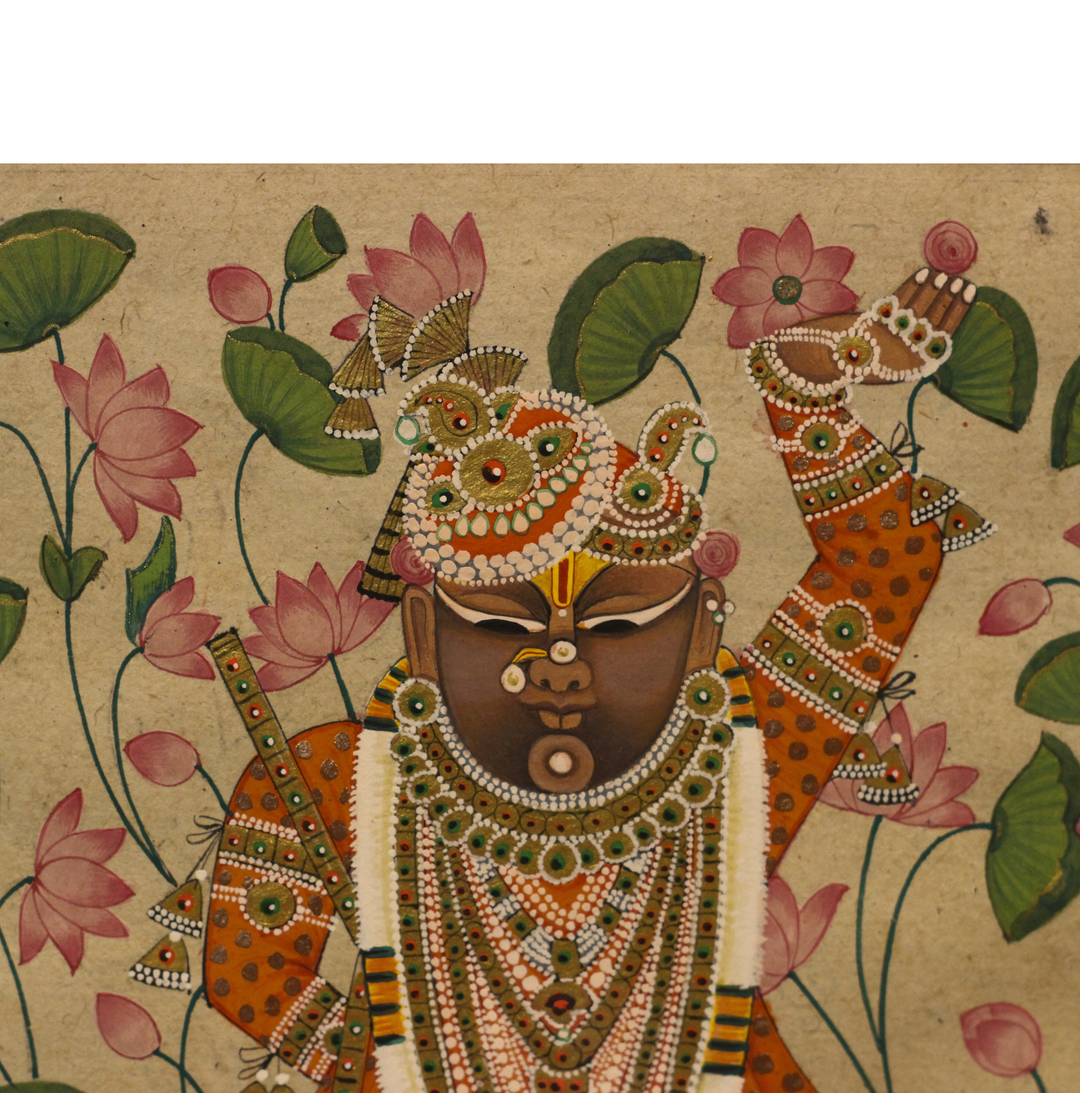Sacred Shrinathji Pichwai Painting with Gold Accents on Paper