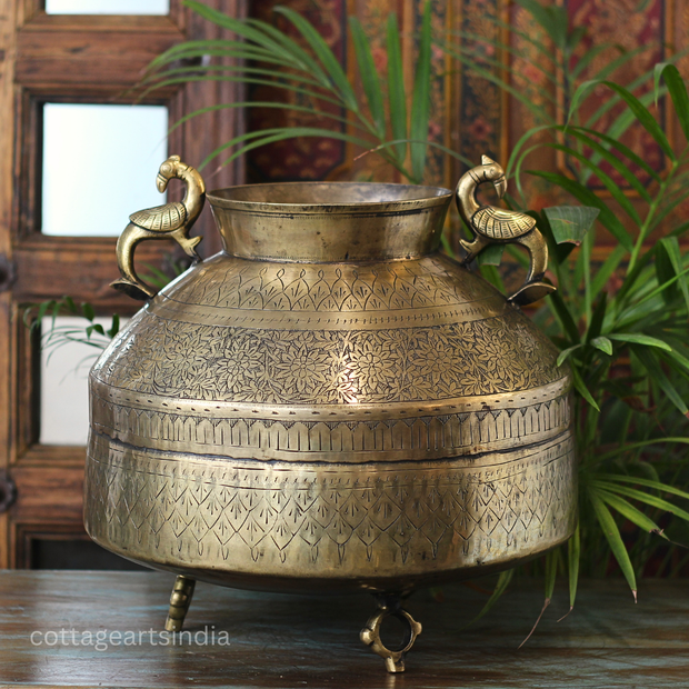 Brass Vintage Carved Planter