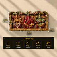 Wooden Hand Carved Wall Panel -Laxmi Ganesh Saraswati 24"