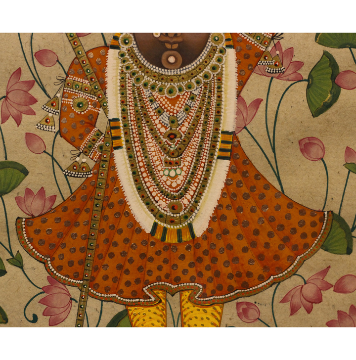 Sacred Shrinathji Pichwai Painting with Gold Accents on Paper